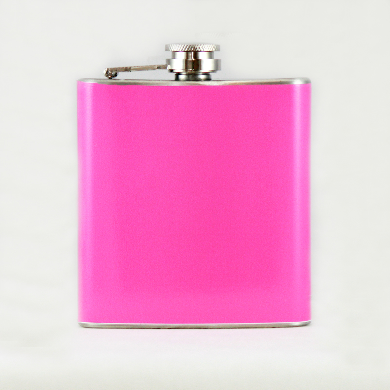 ''Hip Flask Holding 6 oz - POCKET Size, Stainless Steel, Rustproof, Screw-On Cap - Pink Finish''