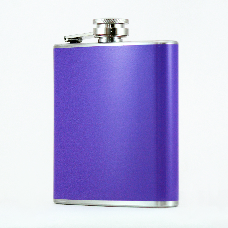 ''Hip Flask Holding 6 oz - Pocket Size, Stainless Steel, Rustproof, Screw-On CAP - Purple Finish''