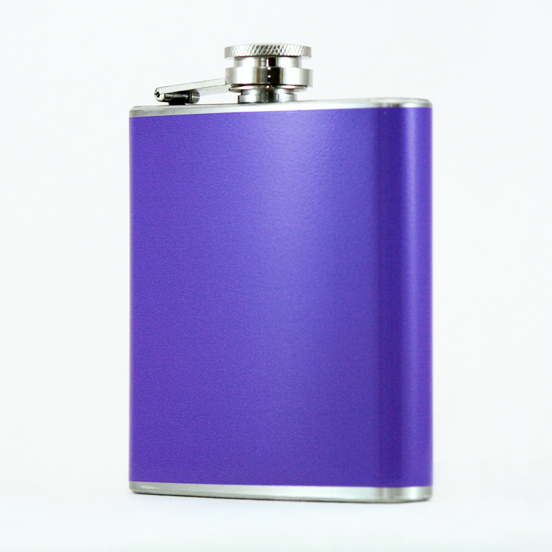 ''Hip Flask Holding 6 oz - POCKET Size, Stainless Steel, Rustproof, Screw-On Cap - Purple Finish''
