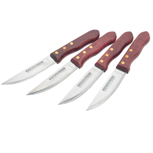 Steak KNIVES - 1.5mm Thick Blades - Top Grade Stainless Steel - 5 Coated Wood Handles - Engravable f