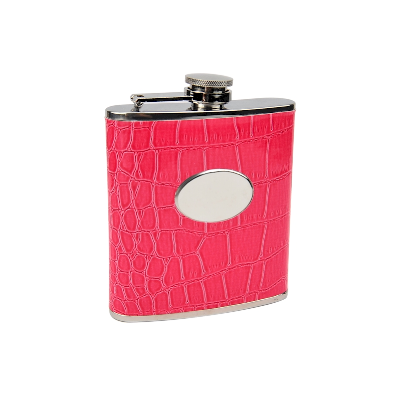 Pink Eel Skin Flask with Engraving PLATE