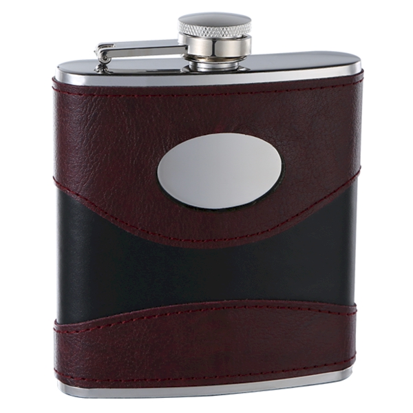 6oz 2-Tone (Wine/Black) Hip Flask with Engraving PLATE