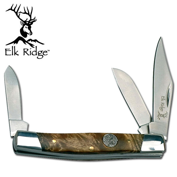 Simulated Burl Wood Handled Trapper Knife