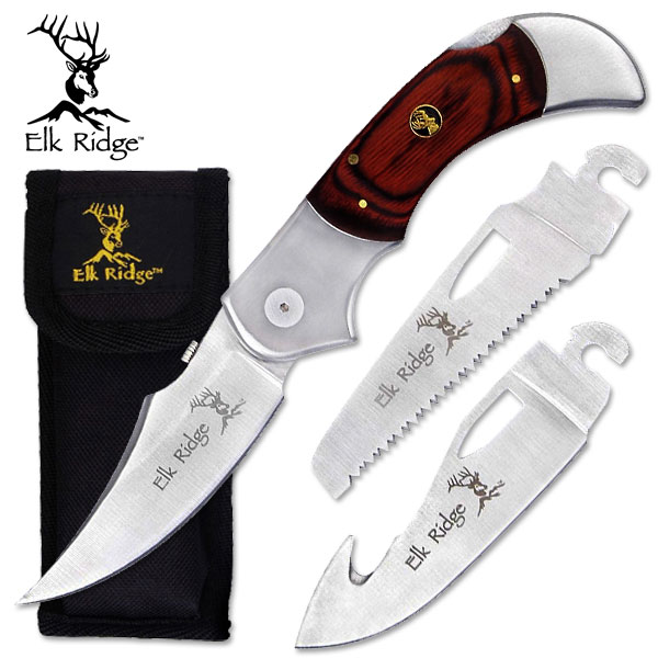 5 Elk Ridge Pakkawood Handle KNIFE with 3 Blades