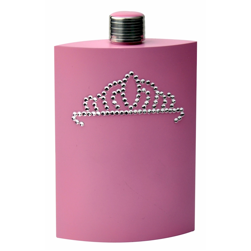 5oz Pink Painted Flask with Beaded TIARA