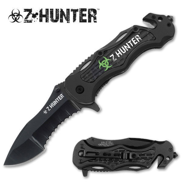 Half Serrated Black Zombie HUNTER Knife