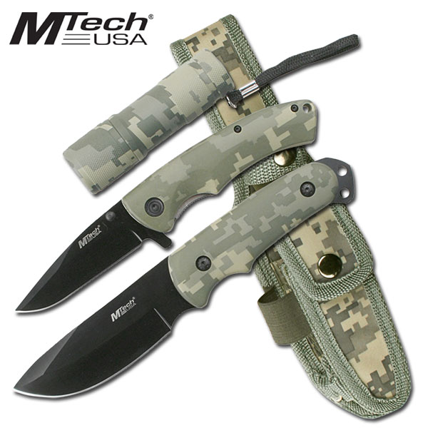 3pc Camo Knife and Flashlight Set