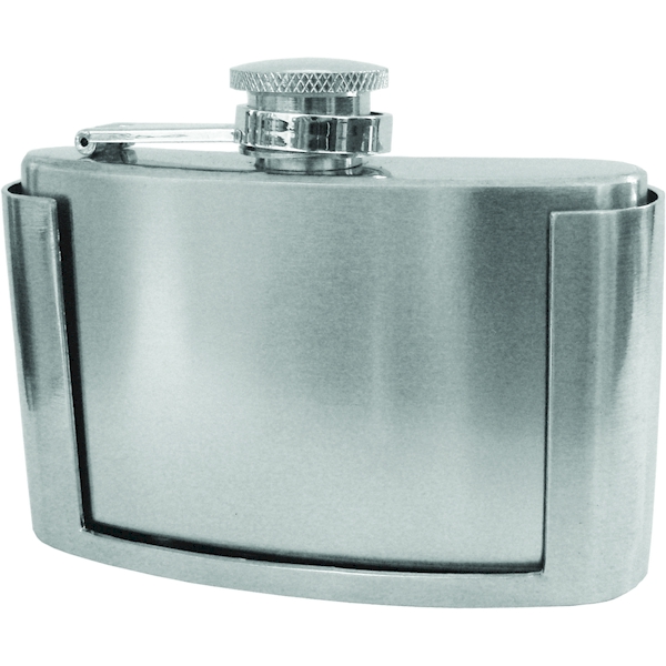 ''Mini Flask BELT Buckle - Stainless Steel, Magnet Fastened, Satin Finish with Polished Top and Botto