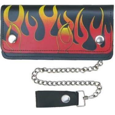 6 Inch Flame LEATHER Chain WALLET for Bikers