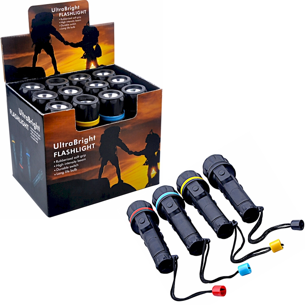 LED FLASHLIGHTs - 3 Bright Bulbs Each - Easy On/Off Switch - Water-Resistant Rubberized Case -Wrist 