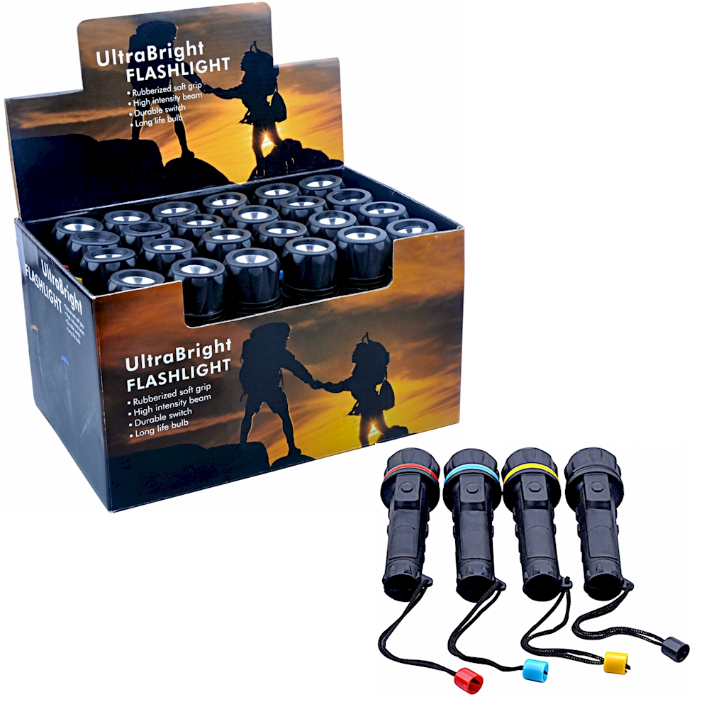 Barton Outdoors LED FLASHLIGHTs - 3 Bright Bulbs Each - Easy On/Off Switch - Water-Resistant Rubberi