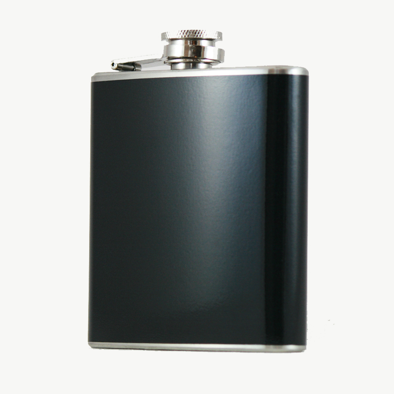 ''Hip Flask Holding 6 oz - Pocket Size, Stainless Steel, Rustproof, Screw-On CAP - Black Finish''