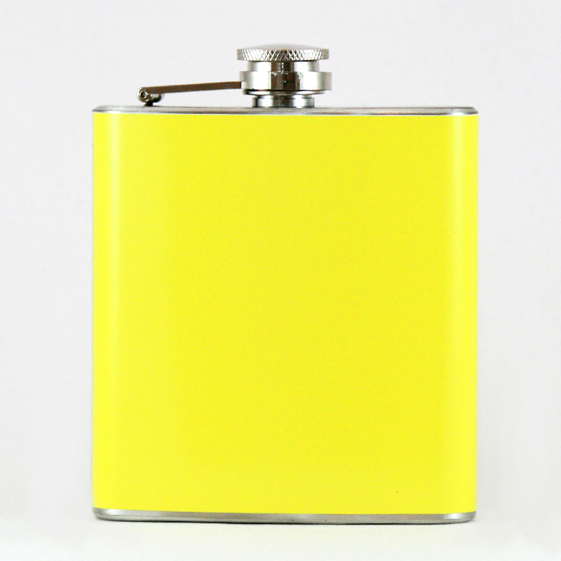 ''Hip Flask Holding 6 oz - POCKET Size, Stainless Steel, Rustproof, Screw-On Cap - Yellow Finish''