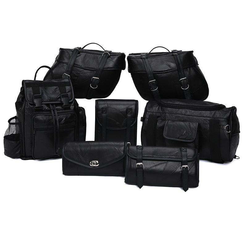 Motorcycle Bags - LUGGAGE Set - All Genuine Leather - Fits Any US Bike - Extra Storage Pockets Featu