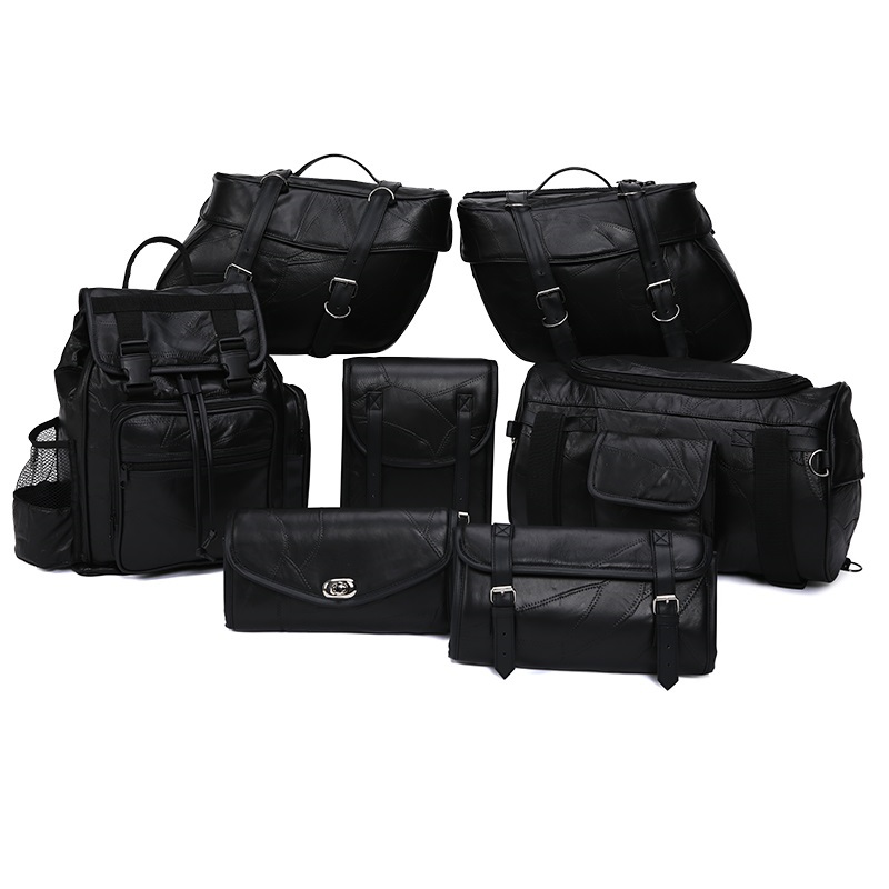 Motorcycle Bags - Luggage Set - All Genuine LEATHER - Fits Any US Bike - Extra Storage Pockets Featu