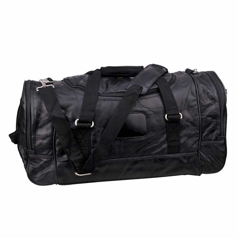 Duffel BAG - Genuine Mosaic Leather - Black - Main Compartment and 3 Zippered Pockets - 4 No-Slip Fe