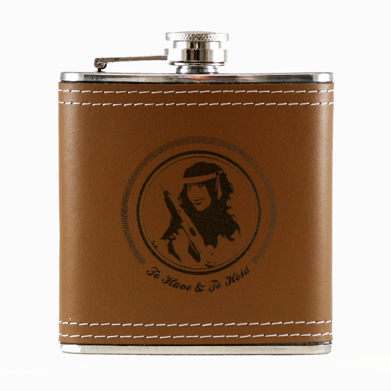 6oz LEATHER Engraved Hip Flask