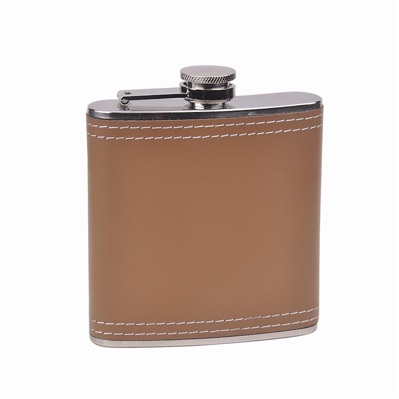 ''Genuine Leather Hip Flask Holding 6 oz - CKB Products Pocket Size, Stainless Steel, Rustproof, Scre