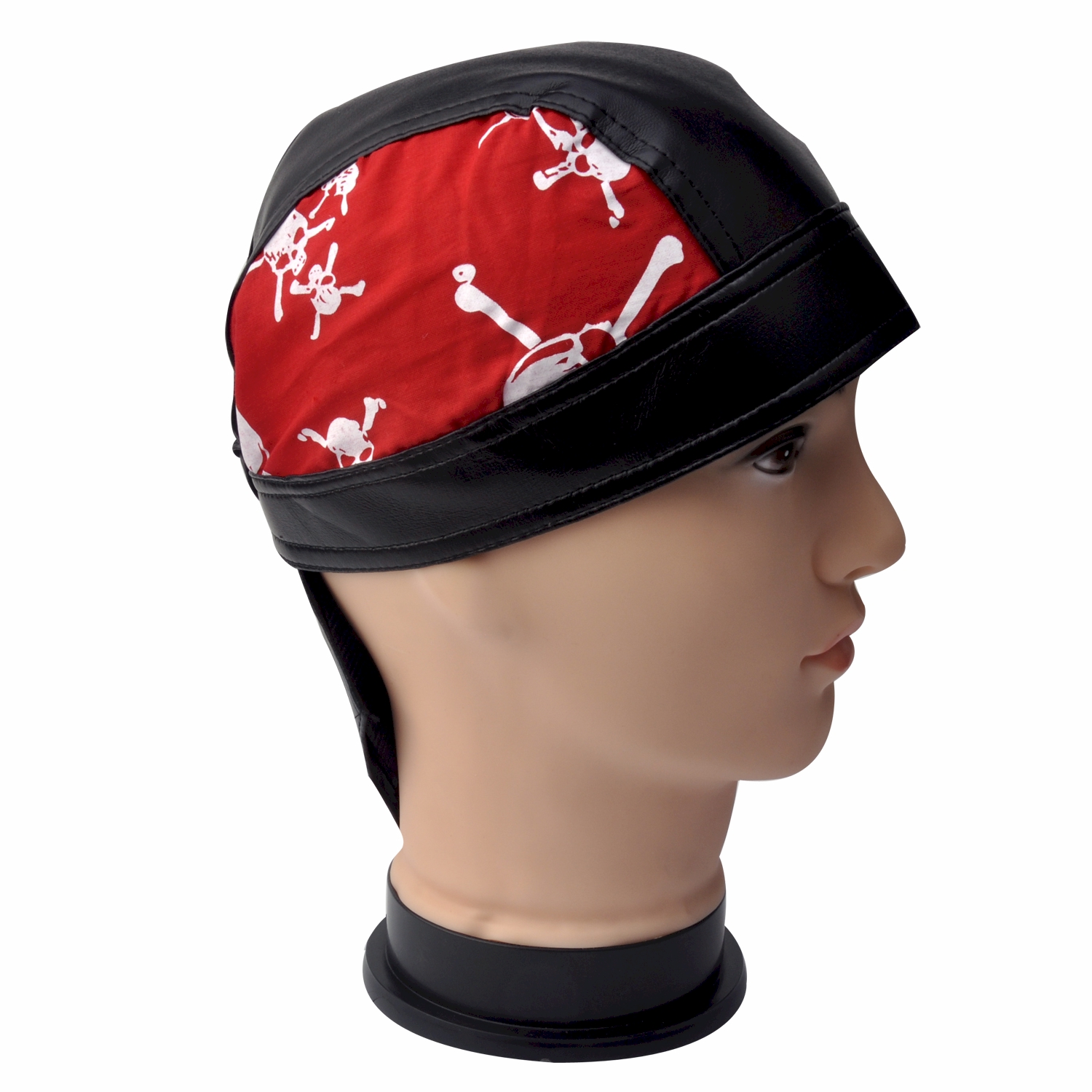 Faux Leather Trim SKULL And Cross Bones Do Rag