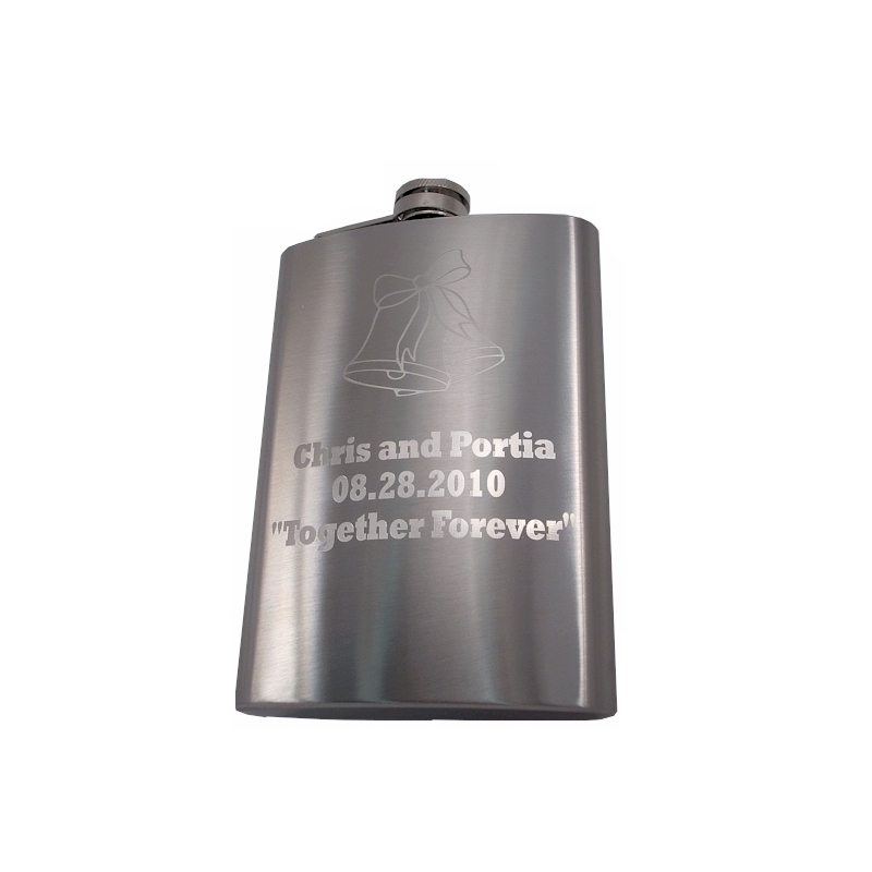 ''Custom Engraved Hip Flask Holding 8 oz - Metallic Grey, Stainless STEEL, Leakproof, Rustproof Finis