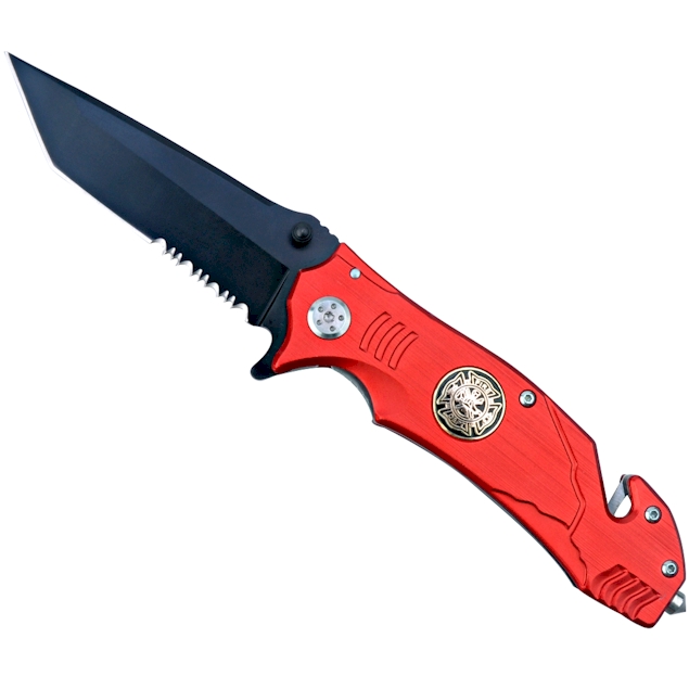 ''CKB Products Fire Fighter Folding Knife - Firefighter Design - 3 Hardened Black Stainless Steel Bla