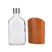 Glass Flask with Cap - Hip Flask - Comes with Genuine  Brown Leather Pouch Holder - 4, 6 or 8 ounces Glass Flask with Cap - Hip Flask - Comes with Genuine  Brown Leather Pouch Holder - 4, 6 or 8 ounces
