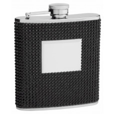 Hip Flask Holding 6 oz - Beaded Rhinestone Design - Pocket Size, Stainless Steel, Rustproof, Screw-On Cap