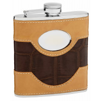 6oz Two-Tone Faux Leather Flask with Oval Engraving Area 6oz Two-Tone Faux Leather Flask with Oval Engraving Area