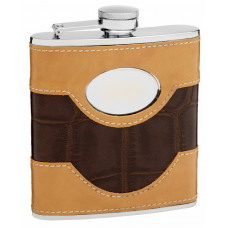 6oz Two-Tone Faux Leather Flask with Oval Engraving Area