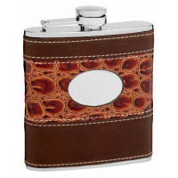 Hip Flask Holding 6 oz - Faux Leather and Faux Alligator Skin Design - Pocket Size, Stainless Steel, Rustproof, Screw-On Cap