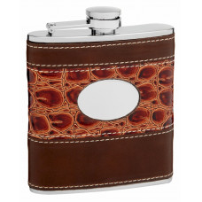 Hip Flask Holding 6 oz - Faux Leather and Faux Alligator Skin Design - Pocket Size, Stainless Steel, Rustproof, Screw-On Cap