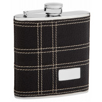 Faux Leather Hip Flask Holding 6 oz - Embossed Design - Pocket Size, Stainless Steel, Rustproof, Screw-On Cap