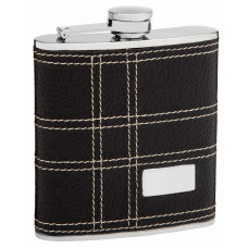 Faux Leather Hip Flask Holding 6 oz - Embossed Design - Pocket Size, Stainless Steel, Rustproof, Screw-On Cap