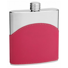 Faux Leather Hip Flask Holding 6 oz - Pocket Size, Stainless Steel, Rustproof, Screw-On Cap - Pink Finish - Perfect for Engraving