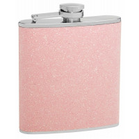 Glitter Hip Flask Holding 6 oz - Sparkles In The Light Design - Pocket Size, Stainless Steel, Rustproof, Screw-On Cap - Pink Finish