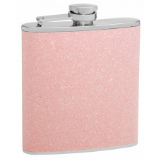 Glitter Hip Flask Holding 6 oz - Sparkles In The Light Design - Pocket Size, Stainless Steel, Rustproof, Screw-On Cap - Pink Finish