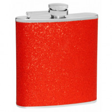 Glitter Hip Flask Holding 6 oz - Shimmers In The Light Design - Pocket Size, Stainless Steel, Rustproof, Screw-On Cap - Red Finish