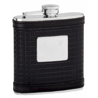Leather Hip Flask Holding 6 oz - Sophisticated Pattern Design - Pocket Size, Stainless Steel, Rustproof, Screw-On Cap