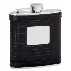 Leather Hip Flask Holding 6 oz - Sophisticated Pattern Design - Pocket Size, Stainless Steel, Rustproof, Screw-On Cap