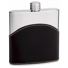 Genuine Leather Hip Flask Holding 6 oz - Pocket Size, Stainless Steel, Rustproof, Screw-On Cap - Black Finish Perfect for Engraving