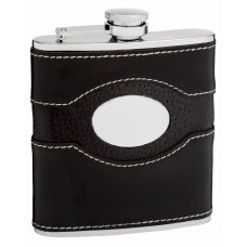 Genuine Black Leather Hip Flask Holding 6 oz - Pocket Size, Stainless Steel, Rustproof, Screw-On Cap