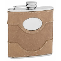 Suede Leather Hip Flask Holding 6 oz - Pocket Size, Stainless Steel, Rustproof, Screw-On Cap - Perfect for Engraving