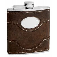 Cow Leather Hip Flask Holding 6 oz - Pocket Size, Stainless Steel, Rustproof, Screw-On Cap - Black Gift Box Included