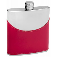 Faux Leather Hip Flask Holding 6 oz - Pocket Size, Stainless Steel, Rustproof, Screw-On Cap - Pink Finish Perfect for Engraving
