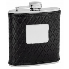 Genuine Cow Leather Hip Flask Holding 6 oz - Quilted Pattern Design - Pocket Size, Stainless Steel, Rustproof, Screw-On Cap