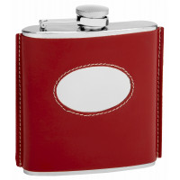 Genuine Red Leather Hip Flask Holding 6 oz - Vintage 1920 Style - Pocket Size, Stainless Steel, Rustproof, Screw-On Cap
