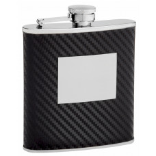 Faux Carbon Fiber Hip Flask Holding 6 oz - Pocket Size, Stainless Steel, Rustproof, Screw-On Cap - Black Finish Perfect for Engraving