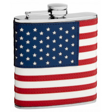 Hip Flask Holding 6 oz - The Patriot American Flag Design - Pocket Size, Stainless Steel, Rustproof, Screw-On Cap - Red, Blue and White Finish