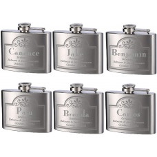 6 PK of 4oz Personalized Engraved Custom Hip Flask