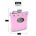 Engravable Silver Stud Hip Flask with Pink Faux Leather